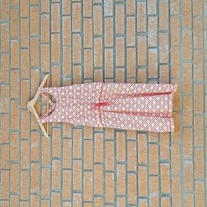 Patagonia girls play dress, size XL(14), red, orange, yellow, and pink pattern.